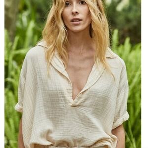 9 Seed Thalia Double Gauze Cuff Sleeve Tunic Oatmeal Cotton Gauze S